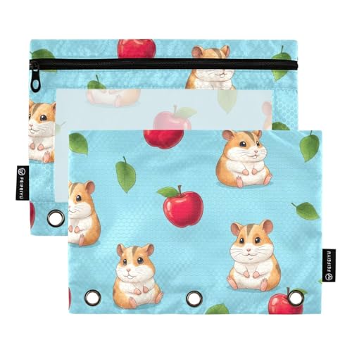 Niedliche Cartoon-Hamster-Bindertaschen, 2 Stück, 3-Ringbuch-Zubehör mit verstärkten Ösen von ODAWA