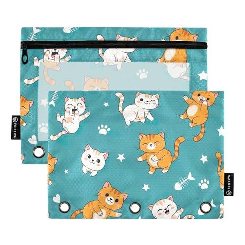 Niedliche Cartoon-Katzen-Bindertasche, 2 Stück, 3-Ringbuch, Federmäppchen mit transparentem Fenster, Schreibwaren-Tasche, Binder-Etui Niedliche Cartoon-Katzen-Bindertasche, 2 Stück, 3-Ringbuch, Federmäppchen mit transparentem Fenster, Schreibwaren-Tasche, Binder-Etui von ODAWA