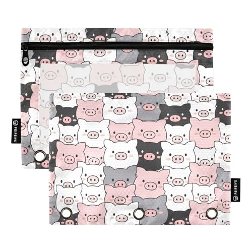 Niedliche Cartoon-Schweine-Binder-Beutel, 2 Stück, 3 Ringbücher, Reißverschluss, Bleistiftbeutel, Etui, Ordner, Kosmetiktasche Niedliche Cartoon-Schweine-Binder-Beutel, 2 Stück, 3 Ringbücher, Reißverschluss, Bleistiftbeutel, Etui, Ordner, Kosmetiktasche von ODAWA