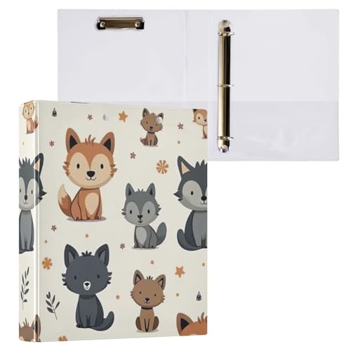 Niedliche Waldtiere, Beige, Klemmbrett-Binder, Drei-Ringordner, Ordner mit Profil, Klemmbrett, Aktenordner für Schule und Bürobedarf, 1 Packung von ODAWA