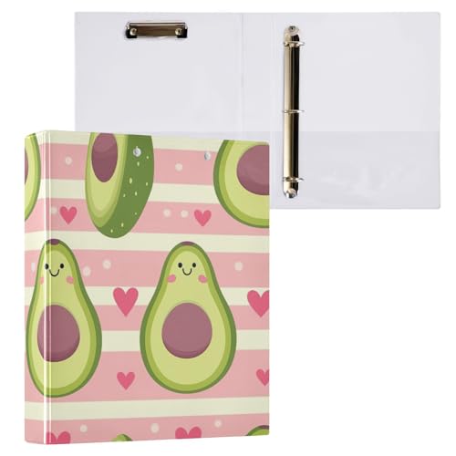 Niedliche lustige Avocado-Pastellstreifen, Klemmbrett, Ordner, runde Ringe, Ordner, Aktenordner für Bürobedarf, 1 Packung von ODAWA