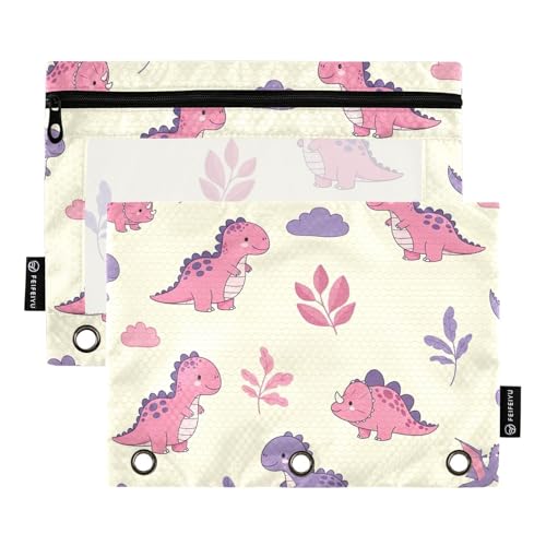 Niedliche violette Cartoon-Dinosaurier-Bindertaschen, 2 Stück, 3 Ringbücher, Zubehör, Bleistiftbeutel mit Reißverschluss Niedliche violette Cartoon-Dinosaurier-Bindertaschen, 2 Stück, 3 Ringbücher, Zubehör, Bleistiftbeutel mit Reißverschluss von ODAWA