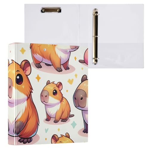 Niedliches Capybara Klemmbrett mit drei Ringbüchern, Ordner mit Profil-Klemmbrett, 2,5 cm, Organizer für Briefgröße (21,6 x 27,9 cm), 2 Stück von ODAWA