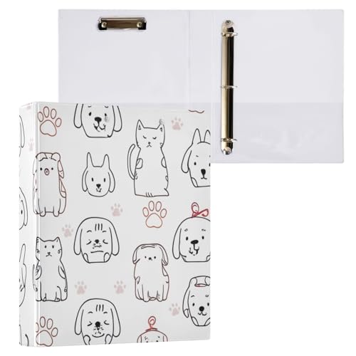Niedliches Cartoon-Hunde- und Katzen-Binder-Klemmbrett, runde Ringe, Aktenordner für Schule und Büro, 1 Stück von ODAWA