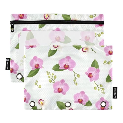 Ordnertasche mit Orchideen, Blumen, grünen Blättern, 2 Stück, 3-Ringbuch-Zubehör mit verstärkten Ösen von ODAWA