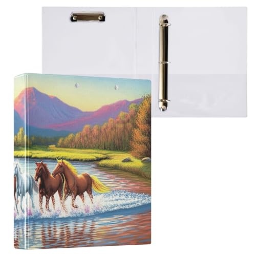 Painting River Horses Running Binder Klemmbrett Runde Ringe Ordner Aktenordner für Schule und Bürobedarf, 1 Packung von ODAWA