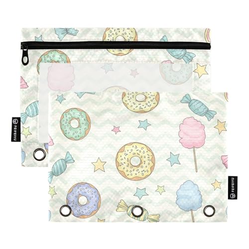 Pastellfarbene Donut-Bleistifttasche, 2 Stück, 3-Ringbuch-Zubehör mit transparentem Fenster, Schreibwaren-Tasche, Binder-Etui Pastellfarbene Donut-Bleistifttasche, 2 Stück, 3-Ringbuch-Zubehör mit transparentem Fenster, Schreibwaren-Tasche, Binder-Etui von ODAWA