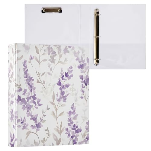 Ringordner mit 3 Ringen, violettes Blumenmuster, mit Profil, Klemmbrett, Organizer für Schule und Büro, 2 Stück von ODAWA
