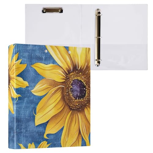 Ringordner mit drei Ringen, Vintage-Sonnenblumen-Blau, mit Profil, Klemmbrett, Aktenordner für Bürobedarf, 2 Stück Ringordner mit drei Ringen, Vintage-Sonnenblumen-Blau, mit Profil, Klemmbrett, Aktenordner für Bürobedarf, 2 Stück von ODAWA