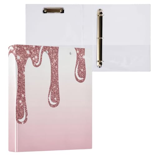 Roségoldenes tropfendes, funkelndes Klemmbrettbuch mit 3 Ringen, mit Klemmbrett, Aktenordner für Schule und Büro, 1 Packung von ODAWA