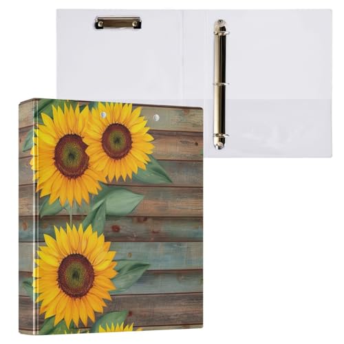 Rustikales Holz-Klemmbrett mit Sonnenblumen-Motiv, rund, 3-Ring-Ordner, Aktenordner für Schule und Büro, 2 Stück Rustikales Holz-Klemmbrett mit Sonnenblumen-Motiv, rund, 3-Ring-Ordner, Aktenordner für Schule und Büro, 2 Stück von ODAWA