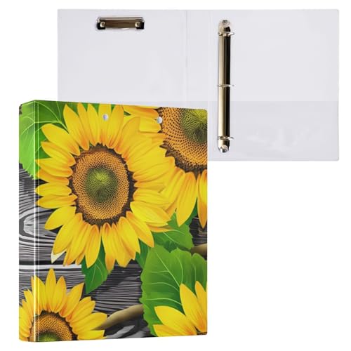 Rustikales Klemmbrett aus Holz mit Sonnenblumen, 3-Ring-Ordner, Aktenordner für Bürobedarf, 1 Packung von ODAWA