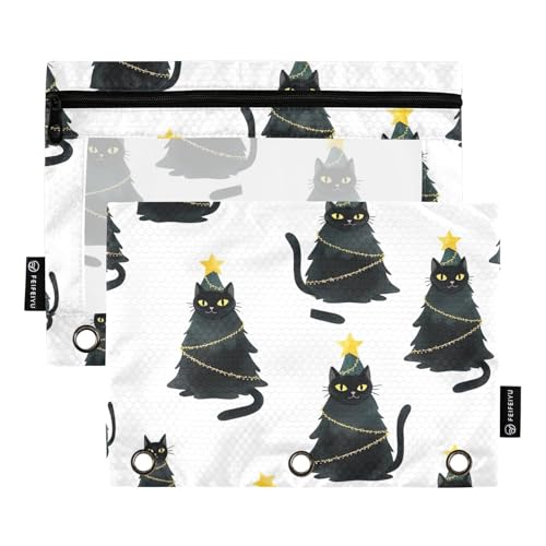 Schwarze Katzen Weihnachtsbäume Bindertaschen, 2 Stück, 3-Ringbuch-Tasche mit glattem Reißverschluss, transparentes Fenster, Federmäppchen für Ordner Schwarze Katzen Weihnachtsbäume Bindertaschen, 2 Stück, 3-Ringbuch-Tasche mit glattem Reißverschluss, transparentes Fenster, Federmäppchen für Ordner von ODAWA