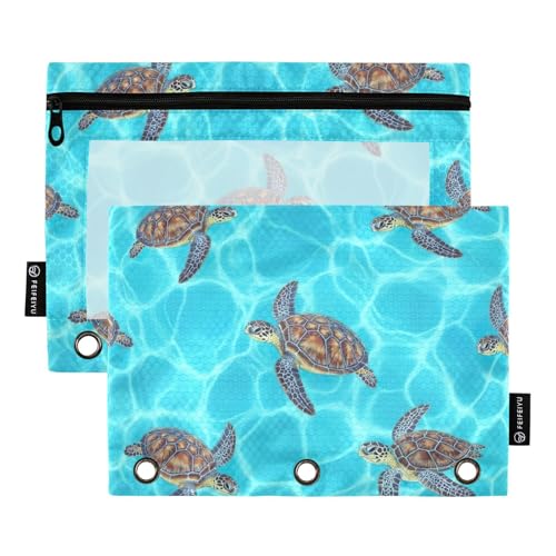 Sea Turtles Tasche mit Reißverschluss für 3-Ringbuch, großes Fassungsvermögen, für Schule und Büro, 2 Stück Sea Turtles Tasche mit Reißverschluss für 3-Ringbuch, großes Fassungsvermögen, für Schule und Büro, 2 Stück von ODAWA