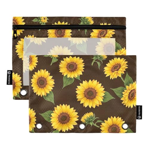Sunflowers schwarze Binder-Bleistifttasche, 2 Stück, 3-Ringbuch, Zubehör, große Kapazität, Bindertasche Sunflowers schwarze Binder-Bleistifttasche, 2 Stück, 3-Ringbuch, Zubehör, große Kapazität, Bindertasche von ODAWA