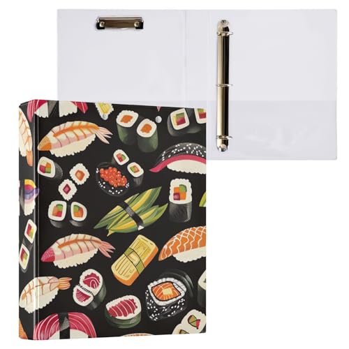 Sushi Feast Klemmbrettbuch, 3-Ring-Ordner, für 200 Blatt, Aktenordner für Schule und Büro, Schwarz, 2 Stück von ODAWA