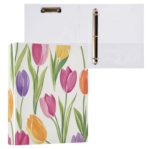 Tulpen-Klemmbrett mit 3 Ringen, bunt, mit Klemmbrett, Organizer für Schule und Büro, 2 Stück von ODAWA