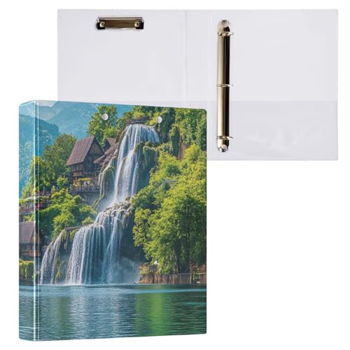 Village Mountain Wasserfall-Klemmbrett, 3-Ringordner mit Klemmbrett, Aktenordner für Schule und Büro, 2 Stück von ODAWA