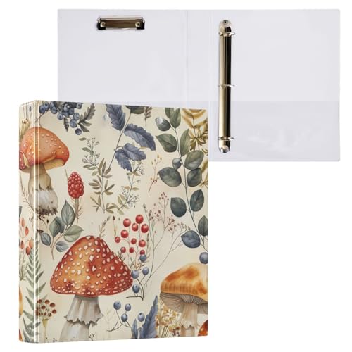 Vintage Mushrooms Binder Klemmbrett 3-Ringbuch mit Klemmbrett, Organizer für Schule und Büro, 1 Stück von ODAWA