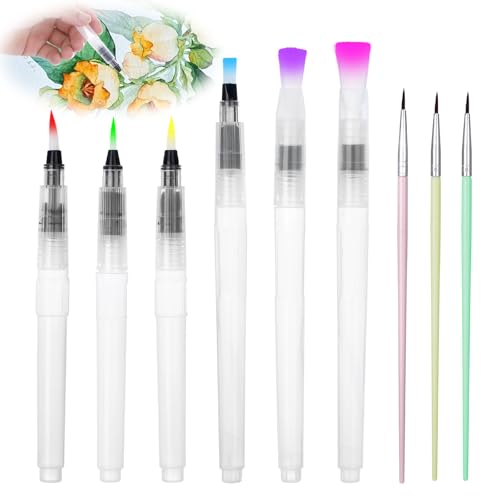 6 Stück Wassertankpinsel Aquarell and 3 Stück Aquarell Pinsel, Pinsel mit Wassertank, Wasserpinsel, Watercolor Brush, Wasserstift für die Aquarell, Wasserstift, Pinselset Schule 6 Stück Wassertankpinsel Aquarell and 3 Stück Aquarell Pinsel, Pinsel mit Wassertank, Wasserpinsel, Watercolor Brush, Wasserstift für die Aquarell, Wasserstift, Pinselset Schule von ODDerZZii