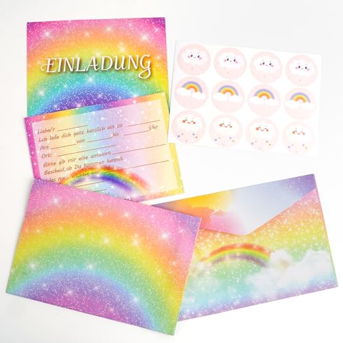 Regenbogen Einladungskarten Geburtstag, 12 Set (36 Stück) Einladungskarten Kindergeburtstag Mädchen, Einladung Kindergeburtstag, Einladungskarten Geburtstag Mädchen, Geburtstagseinladungen Mädchen von ODDerZZii