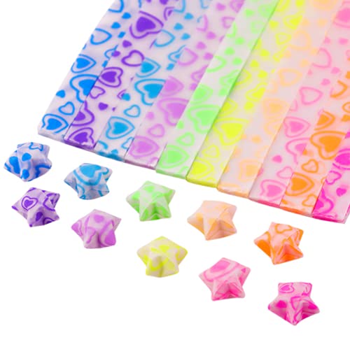 ODETOJOY Origami Papier Sterne Streifen Papierstreifen Blätter Origami Sterne Papier Dekoration Papierstreifen Fertig Leuchtet im Dunkeln 7 Farben, 210 Blatt-Herz 210 von ODETOJOY