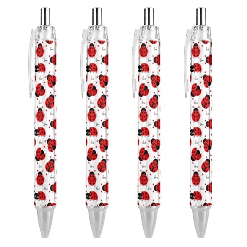 ODHHGDF Gelschreiber mit Marienkäfer-Muster, schwarze Tinte, einziehbar, glattes Schreiben, Kugelschreiber, feine Spitze, 0,5 mm, 4 Stück ODHHGDF Gelschreiber mit Marienkäfer-Muster, schwarze Tinte, einziehbar, glattes Schreiben, Kugelschreiber, feine Spitze, 0,5 mm, 4 Stück von ODHHGDF
