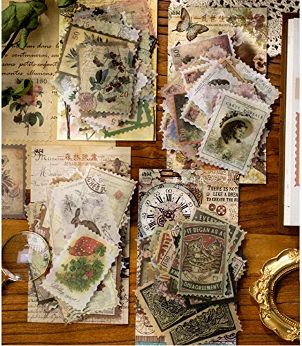 240 Pcs Vintage Aufkleber Stempel Scrapbooking Aufkleber für Scrapbook Kalender Notizbuch Tagebuch Fotoalbum DIY Dekoration, 47mm x 67mm, Charakter, Pflanze, Gebäude von ODOOKON