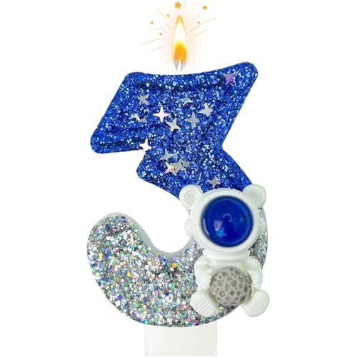 Geburtstagskerzen, Kerzen für Kuchen, Glitzer Geburtstagskerzen Kuchen Kerzen Topper für Mädchen Baby Geburtstag Party Jubiläum Geburtstagsfeier (Astronaut, 3) von ODOOKON