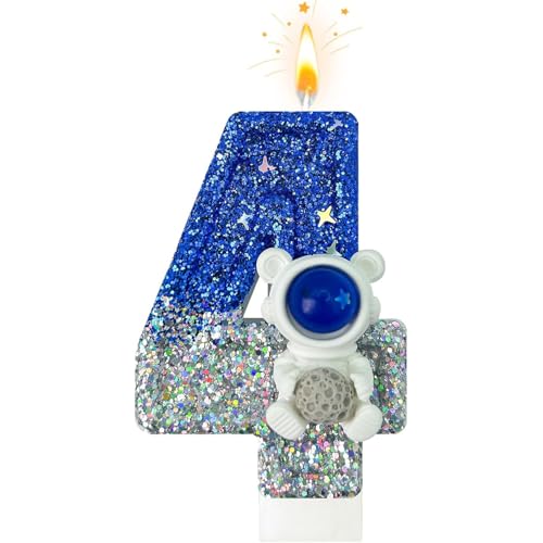 Geburtstagskerzen, Kerzen für Kuchen, Glitzer Geburtstagskerzen Kuchen Kerzen Topper für Mädchen Baby Geburtstag Party Jubiläum Geburtstagsfeier (Astronaut, 4) von ODOOKON