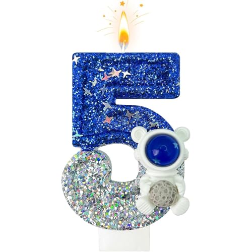 Geburtstagskerzen, Kerzen für Kuchen, Glitzer Geburtstagskerzen Kuchen Kerzen Topper für Mädchen Baby Geburtstag Party Jubiläum Geburtstagsfeier (Astronaut, 5) von ODOOKON