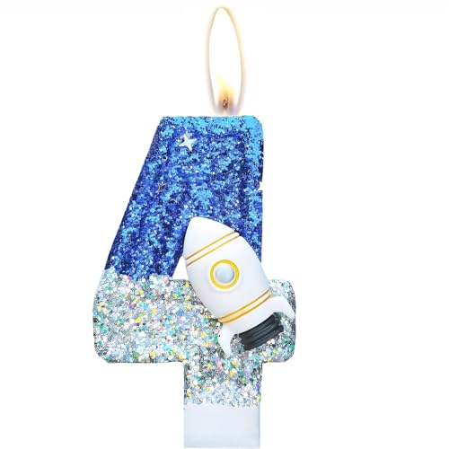 Geburtstagskerzen, Kerzen für Kuchen, Glitzer Geburtstagskerzen Kuchen Kerzen Topper für Mädchen Baby Geburtstag Party Jubiläum Geburtstagsfeier (Rakete, 4) von ODOOKON