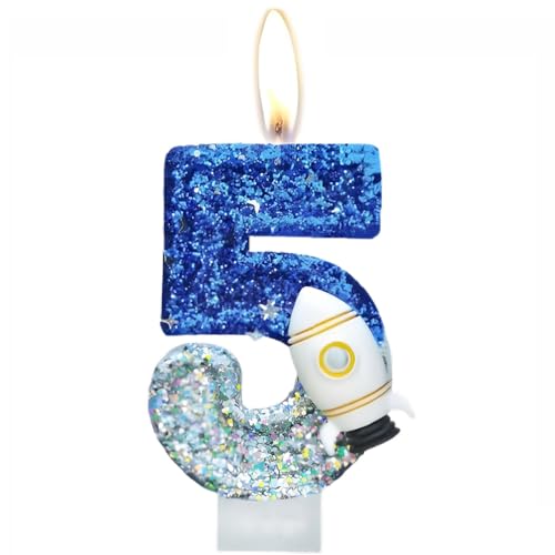 Geburtstagskerzen, Kerzen für Kuchen, Glitzer Geburtstagskerzen Kuchen Kerzen Topper für Mädchen Baby Geburtstag Party Jubiläum Geburtstagsfeier (Rakete, 5) von ODOOKON