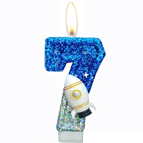 Geburtstagskerzen, Kerzen für Kuchen, Glitzer Geburtstagskerzen Kuchen Kerzen Topper für Mädchen Baby Geburtstag Party Jubiläum Geburtstagsfeier (Rakete, 7) von ODOOKON