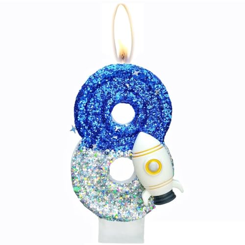 Geburtstagskerzen, Kerzen für Kuchen, Glitzer Geburtstagskerzen Kuchen Kerzen Topper für Mädchen Baby Geburtstag Party Jubiläum Geburtstagsfeier (Rakete, 8) von ODOOKON