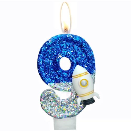 Geburtstagskerzen, Kerzen für Kuchen, Glitzer Geburtstagskerzen Kuchen Kerzen Topper für Mädchen Baby Geburtstag Party Jubiläum Geburtstagsfeier (Rakete, 9) von ODOOKON