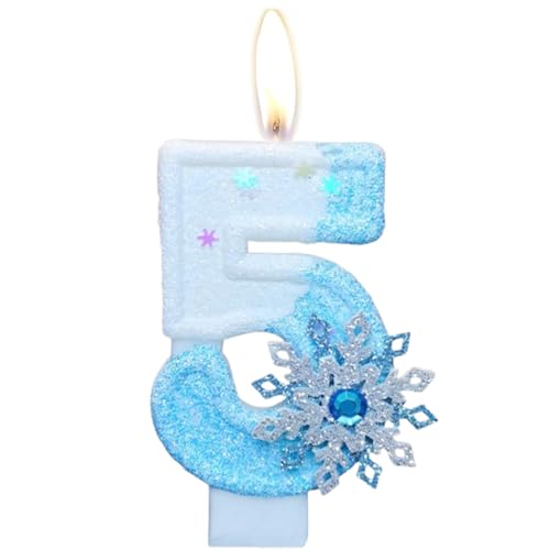 Geburtstagskerzen, Kerzen für Kuchen, Glitzer Geburtstagskerzen Kuchen Kerzen Topper für Mädchen Baby Geburtstag Party Jubiläum Geburtstagsfeier (Schneeflocke, 5) von ODOOKON
