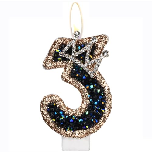 Geburtstagskerzen, Kerzen für Kuchen, Glitzer Geburtstagskerzen Kuchen Kerzen Topper für Mädchen Baby Geburtstag Party Jubiläum Geburtstagsfeier (Schwarze Diamanten, 3) von ODOOKON