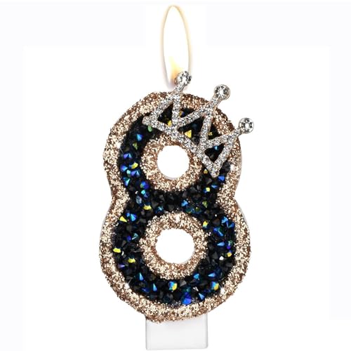 Geburtstagskerzen, Kerzen für Kuchen, Glitzer Geburtstagskerzen Kuchen Kerzen Topper für Mädchen Baby Geburtstag Party Jubiläum Geburtstagsfeier (Schwarze Diamanten, 8) von ODOOKON