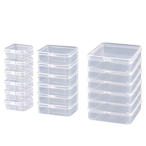 ODOOKON 18 Stück Clear Kunststoffperlen Jewelry Organizer Box, gemischte Größen, Square & rechteckig, Kunststoff, Aufbewahrungsbehälter mit Deckel für kleine Gegenstände und andere Bastelprojekte von ODOOKON