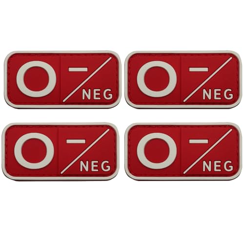 Blutgruppe PVC-Patches, O-negativ, Klettverschluss-Rückseite, 4 x 2,5 cm, Rot und Weiß, 4 Stück von ODSP