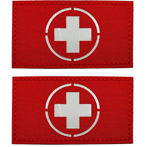Glow in Dark Medic Cross First Aid Patches, EMS EMT MED Medical Rescue Tactica Military Moral Combat Armband Badges with Hook and Loop Fastener Backing, 3.54 x 1.97 Inch, 2 Stück von ODSP