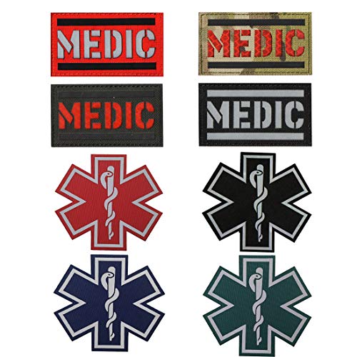 Reflektierende Medical Patches, EMT EMS Sanitäter Medizinischer Star of Life bestickte Stoff-Patches mit Klettverschluss auf der Rückseite für Kleidung, 8 Stück von ODSP