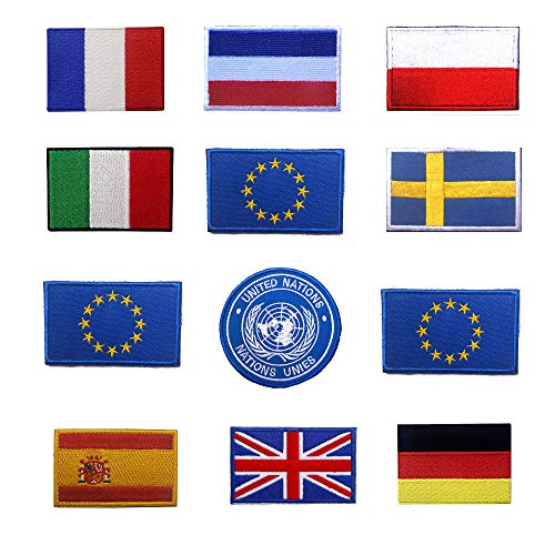 12 Pack UK/Frankreich/Deutschland/Italien/Spanien Flag Patch Patch Gesticktes Eisen auf Sew On Patch - Emblem Taktische militärische Moral Lustige Patches von ODSS