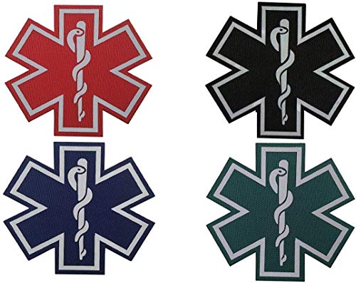 2 Stück reflektierende Medic-Patches, EMT EMS Sanitäter Medizinischer Stern des Lebens, bestickte Stoffflicken mit Klettverschluss-Rückseite für Kleidung, 7,9 cm (d) von ODSS