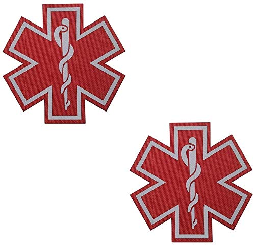 2 x reflektierende medizinische Flicken, EMT EMS Sanitäter, medizinischer Star des Lebens, bestickte Stoffflicken mit Klettverschluss-Rückseite für Kleidung, 7,9 cm (a) von ODSS