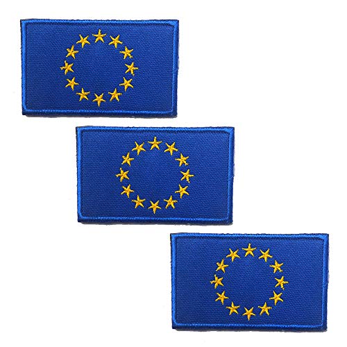 3 Pack Flaggenpatch der Europäischen Union Gesticktes Eisen zum Aufnähen - Emblem Taktische militärische Moral Lustige Patches Abzeichen Applikationen mit Klettverschluss von ODSS