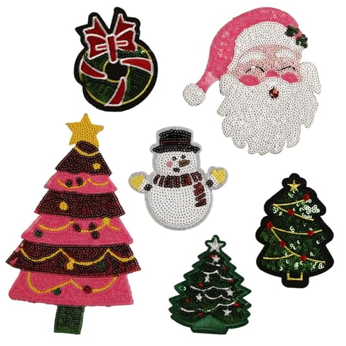 6 Stück Weihnachten Pailletten Patches Aufbügler Urlaub Designs Weihnachtsmann Schneemann Bäume Kranz 6 Stück Weihnachten Pailletten Patches Aufbügler Urlaub Designs Weihnachtsmann Schneemann Bäume Kranz von ODSS