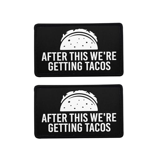 Aufnäher mit Aufdruck "After This We're Getting Tacos", bestickter Rand, Stoffaufnäher, Hakenverschlüsse, Rückseite mit Schlaufenmuster, 8,9 x 5,9 cm Aufnäher mit Aufdruck "After This We're Getting Tacos", bestickter Rand, Stoffaufnäher, Hakenverschlüsse, Rückseite mit Schlaufenmuster, 8,9 x 5,9 cm von ODSS
