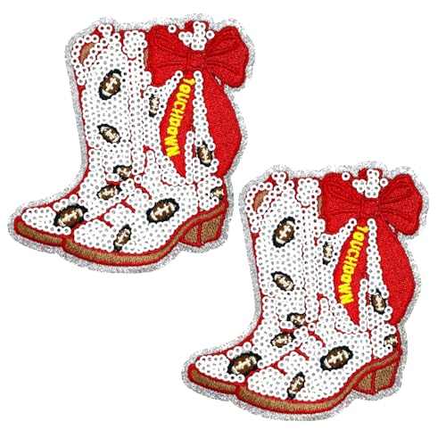 Aufnäher zum Aufbügeln, Motiv: Cowboystiefel, 9,4 x 8,9 cm, Western-Stil, mehrfarbiges Schleifen-Design, 5 Stück Aufnäher zum Aufbügeln, Motiv: Cowboystiefel, 9,4 x 8,9 cm, Western-Stil, mehrfarbiges Schleifen-Design, 5 Stück von ODSS